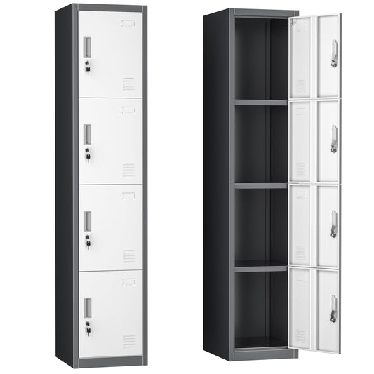 INTERGREAT Metal Locker for Employees with 4 Doors,(72") Steel Locker Storage Cabinet with 4 Tiers,Tall Office Storage Lockers for Home Office,School,Gym (Grey White) - WoodArtSupply