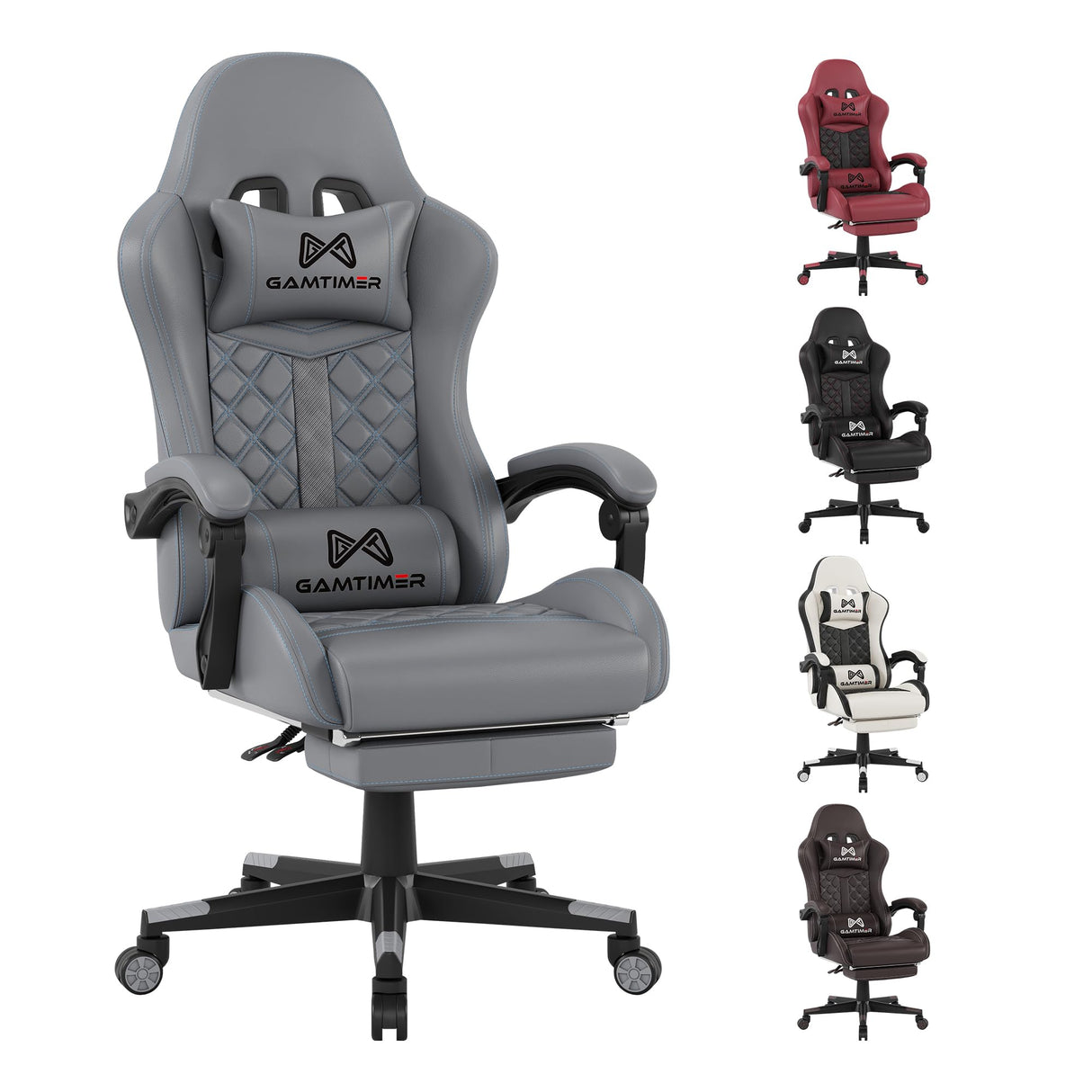 Gaming Chair, Computer Office Chair with Footrest, 155° Reclining Chair, Ergonomic High Back Computer Chair with Headrest and Lumbar Support for Adults and Kids(Grey) Gamtimer