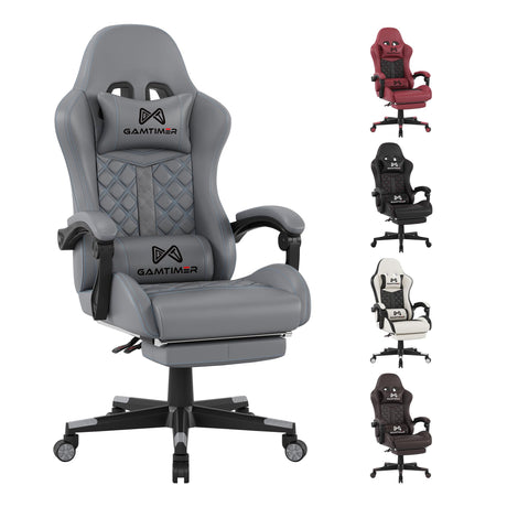 Gaming Chair, Computer Office Chair with Footrest, 155° Reclining Chair, Ergonomic High Back Computer Chair with Headrest and Lumbar Support for Adults and Kids(Grey) Gamtimer