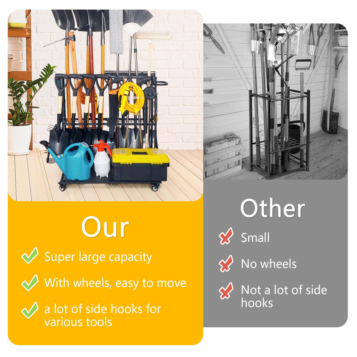 LCMWHOP Garden Tool Organizer - Heavy Duty Garage Storage and Organization with Wheels - Large Garden Tool Storage Holder for Lawn Yard Patio Shed,Garage Shovel Rack LCMWHOP