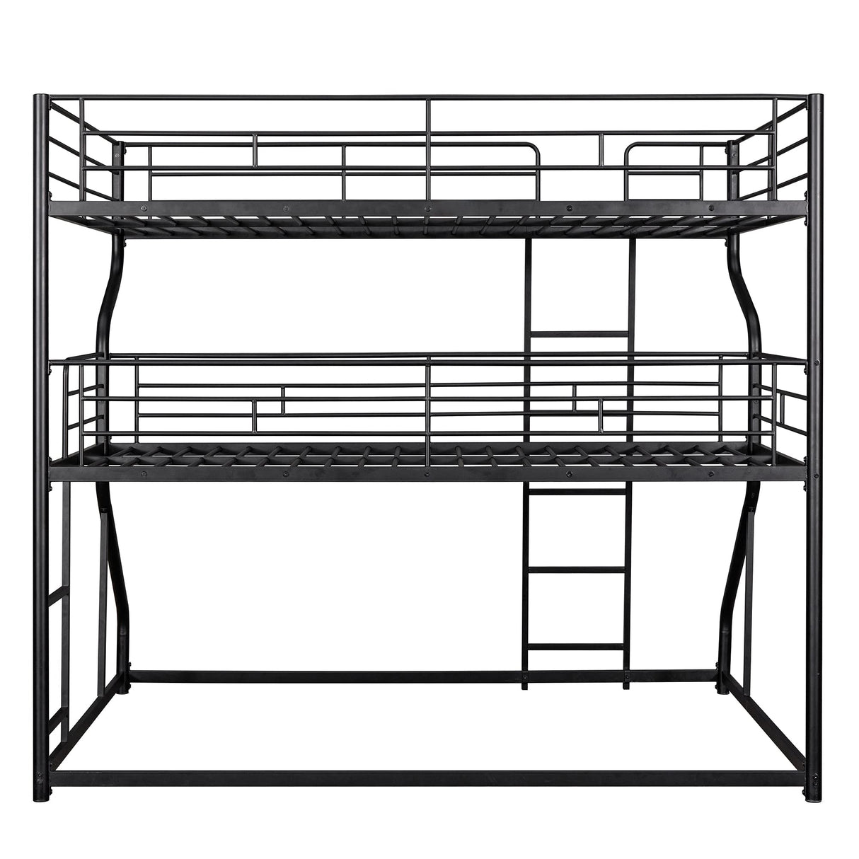 Brisca Full XL Over Twin XL Over Queen Size Triple Bunk Bed with Long and Short Ladder,Metal Bed Frame W/Safety Guardrail,for Apartment,Bedroom,Guest Room,Black Brisca