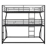 Brisca Full XL Over Twin XL Over Queen Size Triple Bunk Bed with Long and Short Ladder,Metal Bed Frame W/Safety Guardrail,for Apartment,Bedroom,Guest Room,Black Brisca