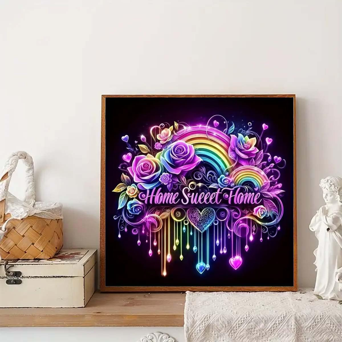 Rainbow Rose Diamond Painting Kits for Adults Beginners, Diamond Art Kit for Sweet Home,DIY Full Round Drill Diamond Dot Gem Art Kits for Adults Home Wall Decor 13.8 x 13.8 inch GEMFAMILY