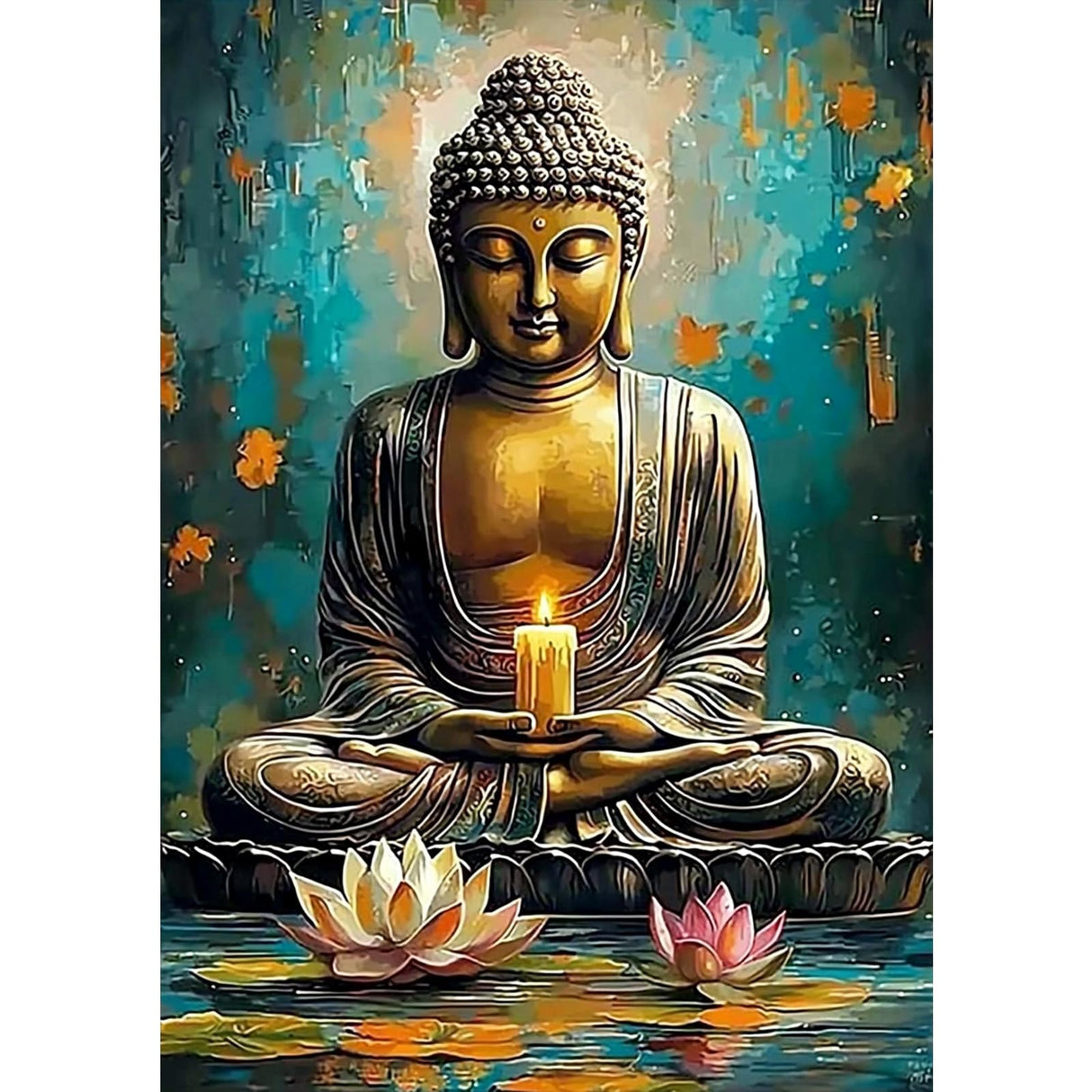 SENQAO Buddha Diamond Art Kits for Adults, DIY 5D Lotus Diamond Painting Kits for Beginners, Round Full Drill Diamond Dots Paintings, Diamonds Pictures Gem Art for Adults Crafts Home Decor 12x16inch SENQAO