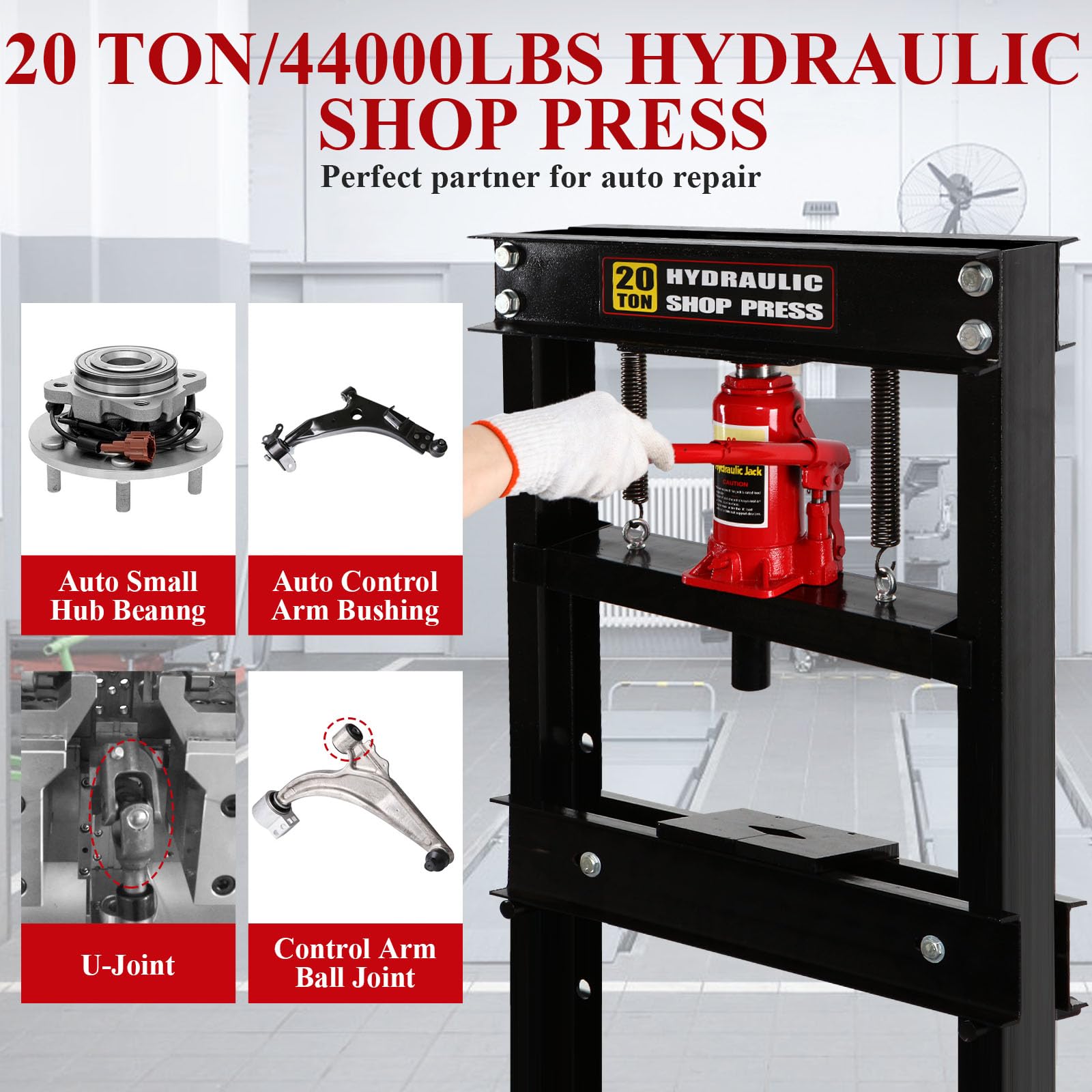 Hydraulic Press 20 Ton Hydraulic Shop Press H-Frame Garage Floor Adjustable Shop Press with Plates Adjustable Working Table Height (20-T) - WoodArtSupply