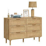 Furniouse 6 Drawer Rattan Dresser for Bedroom, Wooden Dresser Chest of Drawers, Storage Organizer for Closet, Beside Table for Living Room, Entryway Furniouse