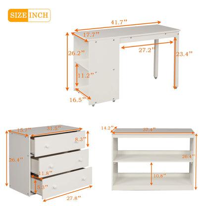 Harper & Bright Designs Twin Loft Bed with Desk, Low Study Loft Bed Frame with Storage Cabinet and Rolling Portable Desk for Kids and Teenagers, Twin Size, White