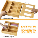 SpaceAid Bag Storage Organizer for Kitchen Drawer, Bamboo Organizer, Compatible with Gallon, Quart, Sandwich and Snack Variety Size Bag (1 Box 4 Slots) SpaceAid