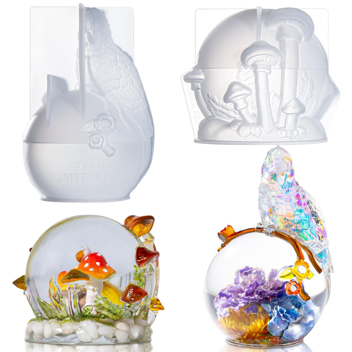 LET’S Resin Crystal Ball Resin Molds, Crystal Orb Decorative Statue Silicone Molds with Mushroom Stand and Bird Figurine,3D Sphere Epoxy Resin Molds for DIY Tabletop Decor, Housewarming Gifts LET'S RESIN