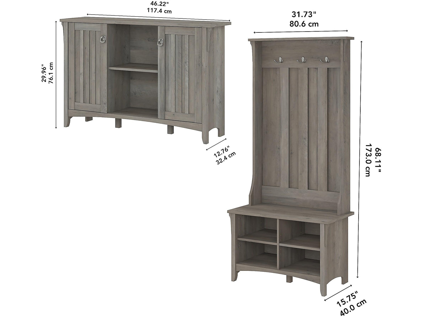 Bush Furniture Salinas Entryway Storage Set with Hall Tree, Shoe Bench and Accent Cabinet in Driftwood Gray