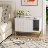 Cat Litter Box Enclosure, Fluted Hidden Litter Box Furniture with Scratch Pad and Metal Legs, Modern Enclosed Cat Cabinet, 31.5 x 17.7 x 21.7 Inches Indoor Pet House for Living Room, Washroom, White FiveWillowise