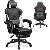 GTPLAYER Gaming Chair, High Back Leather Computer Gaming Chair with Footrest, Ergonomic Height Adjustable Office Chair with Removable Cover and Lumbar Support for Gaming and Work (White) GTPLAYER