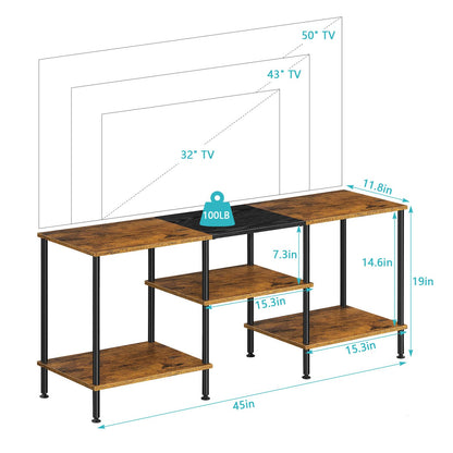 Industrial TV Stand with Storage for 50 inch TV Rustic TV Cabinet with Open Storage Shelf 3 Tier Entertainment Center Wood Console Table with Metal Round Tubes for Living Room Bedroom, Brown