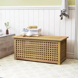 Gashell Bench with Storage, Acacia Laundry Hamper with Seat, Storage Benches with Seating for Entryway, Living Room, Bedroom, Bathroom (15.7x38.6x17.7in) Gashell