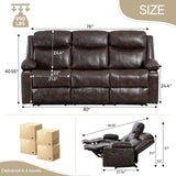 PALLOME Manual Reclining Sofa - 3 Seat Recliner Sofa with Heat & Massage Function, Wall-Hugger Reclining Sofa for Living Room (Brown) PALLOME
