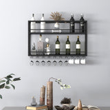 Industrial Wall Mounted Wine Rack, 2-Tier Wood Wine Bottle Shelf with Stemware Rack, Black Wine Glass Rack Multi Functional Wine Storage Display Rack for Home Bar Dining Room Kitchen (39.3×7.8×26in) SPTZQURY