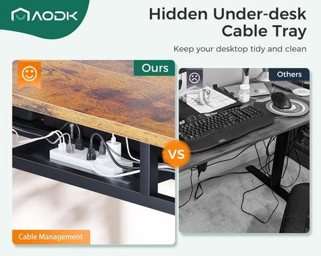 AODK Electric Standing Desk with 2 Drawers & Keyboard Tray and USB & LED Lights, 55inch Rustic Brown, Height Adjustable Desk with Power Outlets & LED Lights, Stand Up Desk with Monitor Shelf AODK