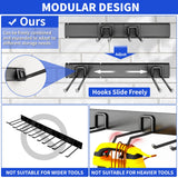 CRXCRC Garage Tool Organizer Wall Mount, 48inch Heavy Duty Garden Tool organizer Storage System, Easy Install With 6 Adjustable Straight Hooks, For Garage, Basement, Shed, Workshop(Black) CRXCRC