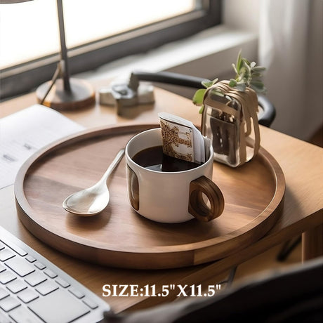 Round Wood Tray Made of Acacia Wood,Decorative Tray for Kitchen Dining Room Table Wood Tray for Home Decor Coffee Table Tray for Coffee Table and Home Decor ELTNEGSA