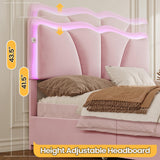FORABAMB Full Size Bed Frame with 4 Drawers, Upholstered LED Bed Frame with Adjustable Flowers Headboard, Platform Bed Frame Full Size with Wooden Slats Support, No Box Spring Needed, Pink FORABAMB