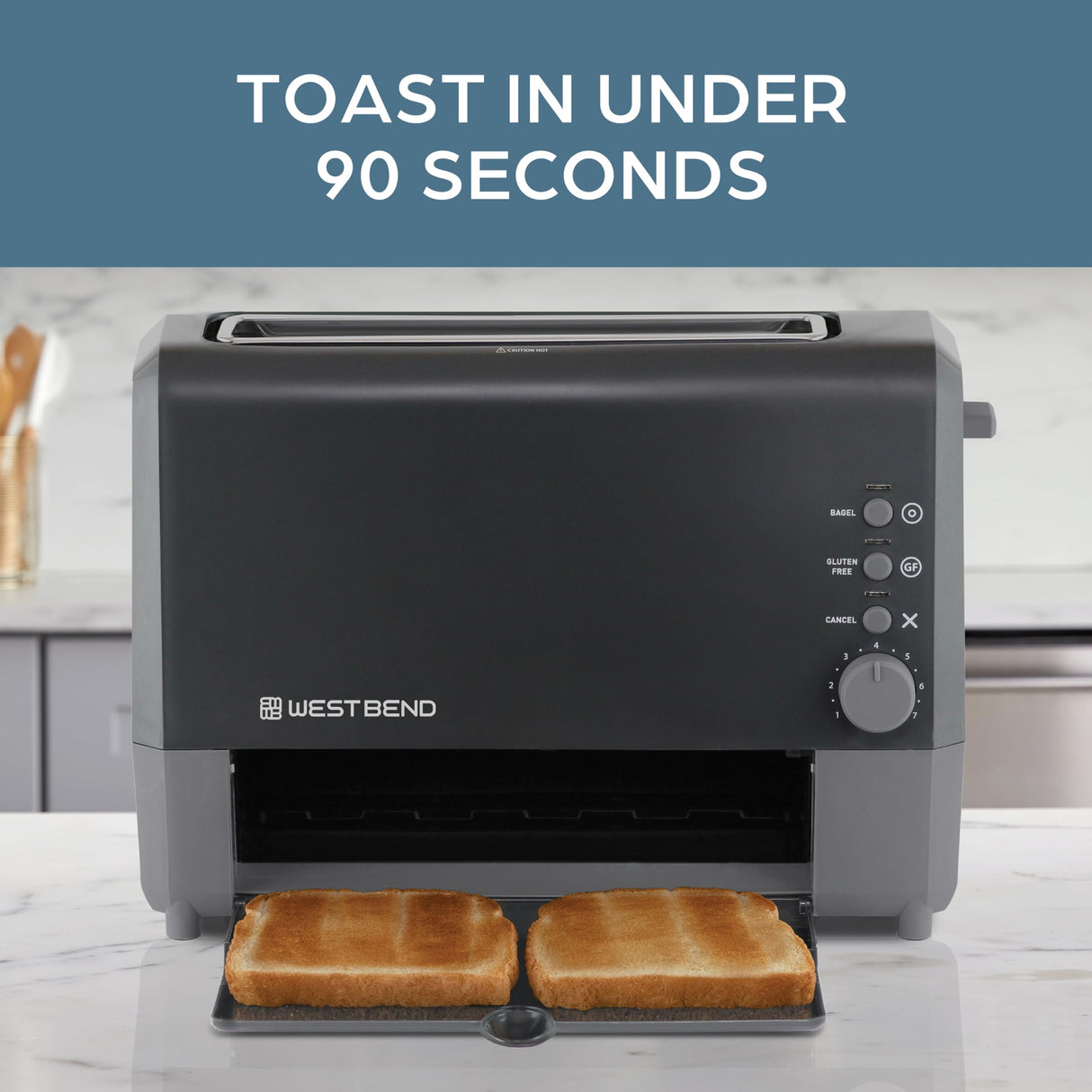 West Bend 77224 Toaster 2 Slice QuikServe Wide Slot Slide Through with Bagel and Gluten-Free Settings and Cool Touch Exterior Includes Removable Serving Tray, Black West Bend