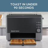 West Bend 77224 Toaster 2 Slice QuikServe Wide Slot Slide Through with Bagel and Gluten-Free Settings and Cool Touch Exterior Includes Removable Serving Tray, Black West Bend
