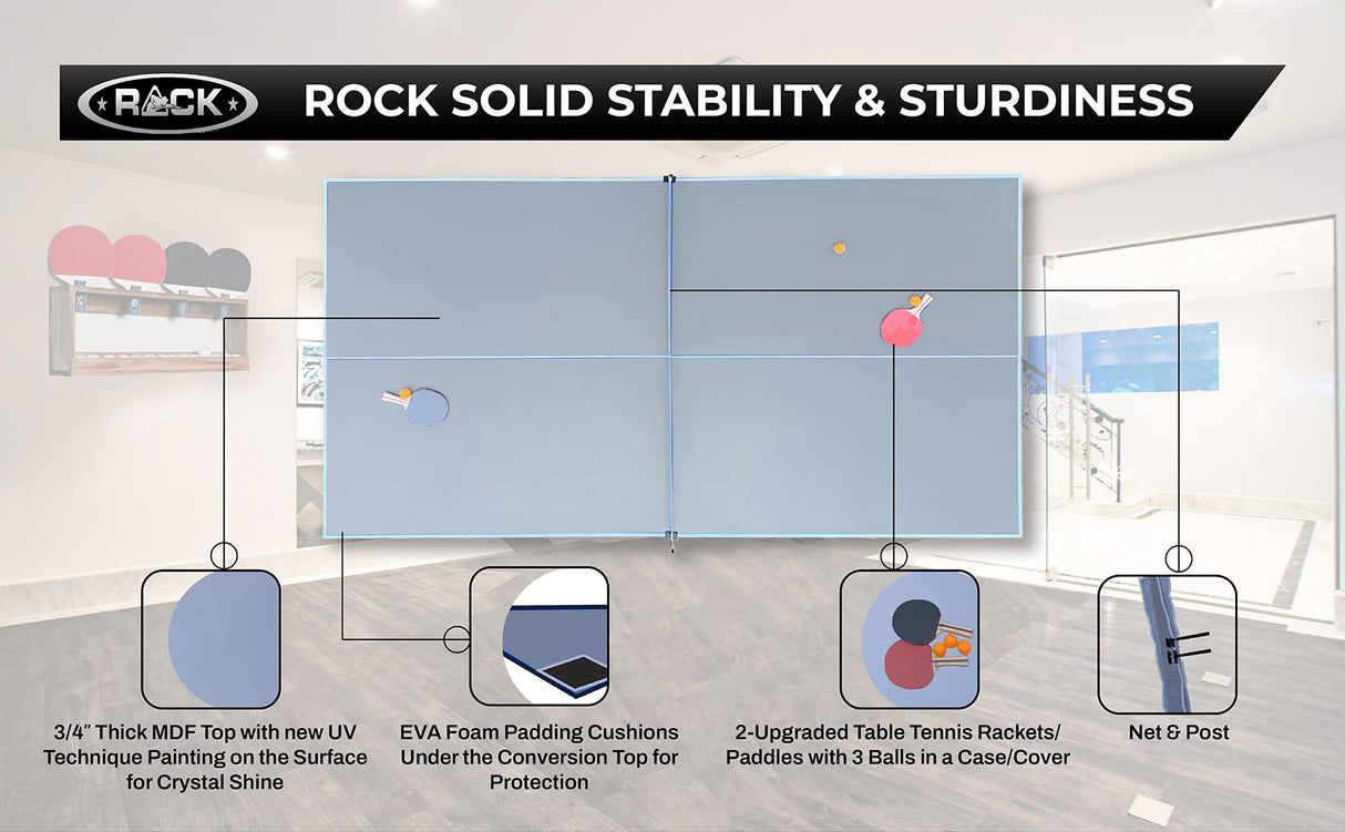 RACK Virgo Table Tennis Conversion Top for Billiard/Pool Table (Gray) RACK