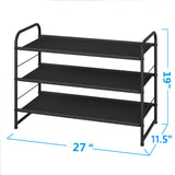Simple Trending 3 Tier Stackable Shoe Rack, Expandable Adjustable Fabric Shoe Shelf Storage Organizer, Black Simple Trending