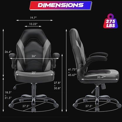 Sweetcrispy Computer Gaming Desk Chair - Ergonomic PU Leather with Comfy Lumbar Support, Height Adjustable Rolling Desk with Flip-up Armrests, for Home and Office