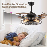 DuMaiWay 36" Caged Ceiling Fan with Lights, Industrial Retro Ceiling Fans with Remote Controller Vintage Style for Farmhouse/Living Room/Bedroom/Restaurant 5 Lights 4 Fan Blades Black DuMaiWay