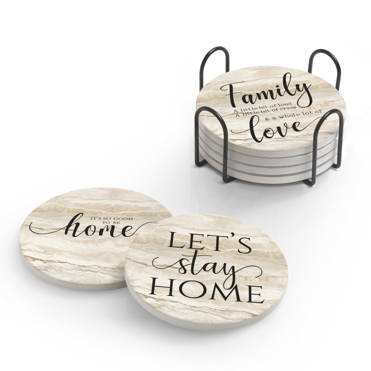 Hoomey Coasters for Drinks, Set of 6 Absorbent Drink Coasters with Holder, Rustic Ceramic Drink Coasters with Cork Backing for Table Protection, Housewarming Gifts, Farmhouse Décor Hoomey