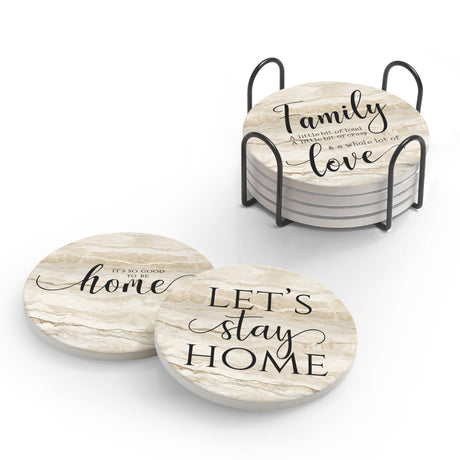 Hoomey Coasters for Drinks, Set of 6 Absorbent Drink Coasters with Holder, Rustic Ceramic Drink Coasters with Cork Backing for Table Protection, Housewarming Gifts, Farmhouse Décor Hoomey