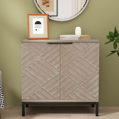 HLR Wood Accent Cabinet with 2 Doors, Farmhouse Credenza Sideboard Storage Cabinet Buffet with Metal Legs for Dining Living Room,Entryway,Hallway & Office HLR