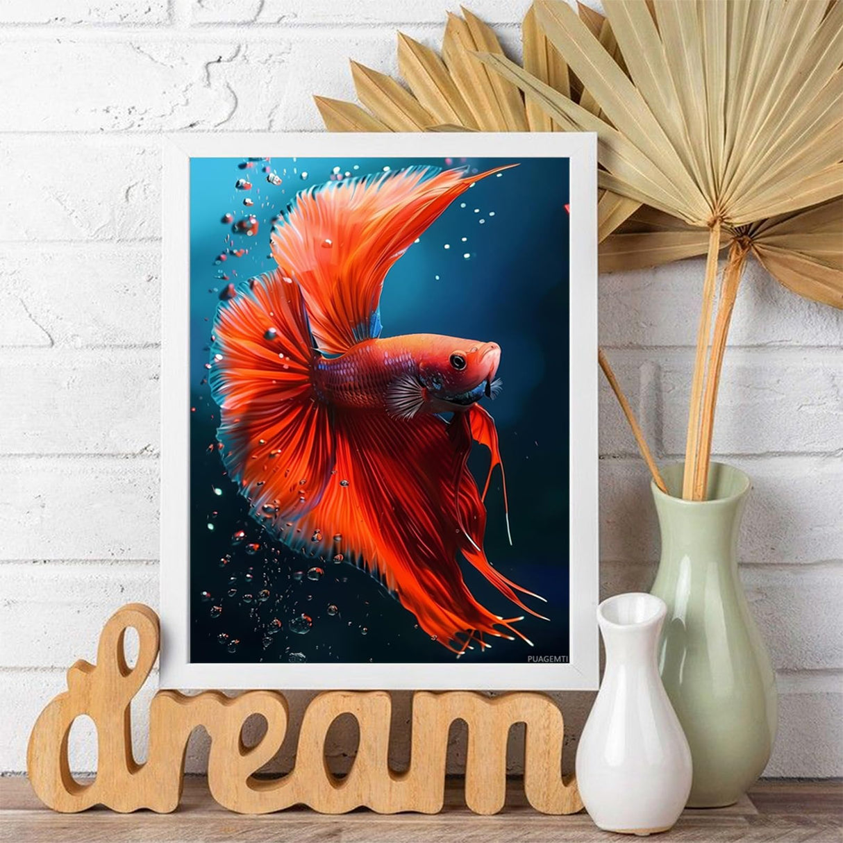 DIY 5D Diamond Painting Kits for Adults Red Betta Fish Fish Diamond Painting Diamond Art Kits Gem Art Kits for Gift Home Wall Decor 12x16 inch PUAGEMTI