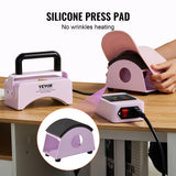 VEVOR Hat Press Machine, Mini Hat Heat Press for Caps with Integrated Control Panel, Cap Heat Press Machine with 5.9x3.15 inch Curved Heating Plate, Safety Base, and Glove, Automatic Shut-Off, Purple VEVOR