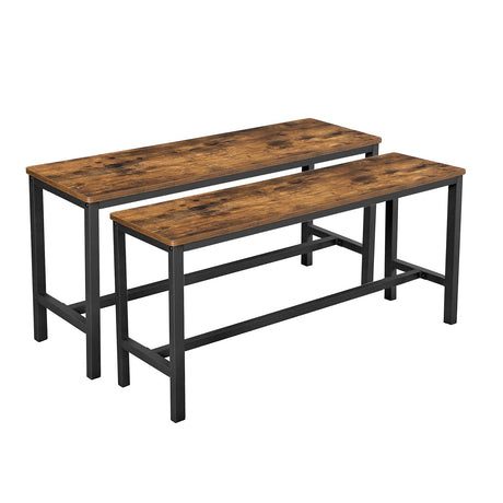 VASAGLE Dining Bench, Pair of 2, Industrial Style, Steel Frame, for Kitchen, Living Room, 12.8 x 42.5 x 19.7 Inches, Brown VASAGLE