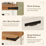 YOMILUVE Farmhouse Executive Desk with Drawers, 47" Computer Desk with Power Outlets, Home Office Desk with Monitor Stand & 4 Drawers, Small Desk Writing Study Table, Antique White YOMILUVE