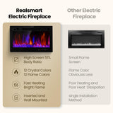 Electric Fireplace Insert 30" Realsmart 1500W Wall Mounted Fireplaces Recessed Heaters Remote Control Slim Black Fireplace Touch Screen Timer 12 Flame Colors LED Decor Low Noise RealSmart