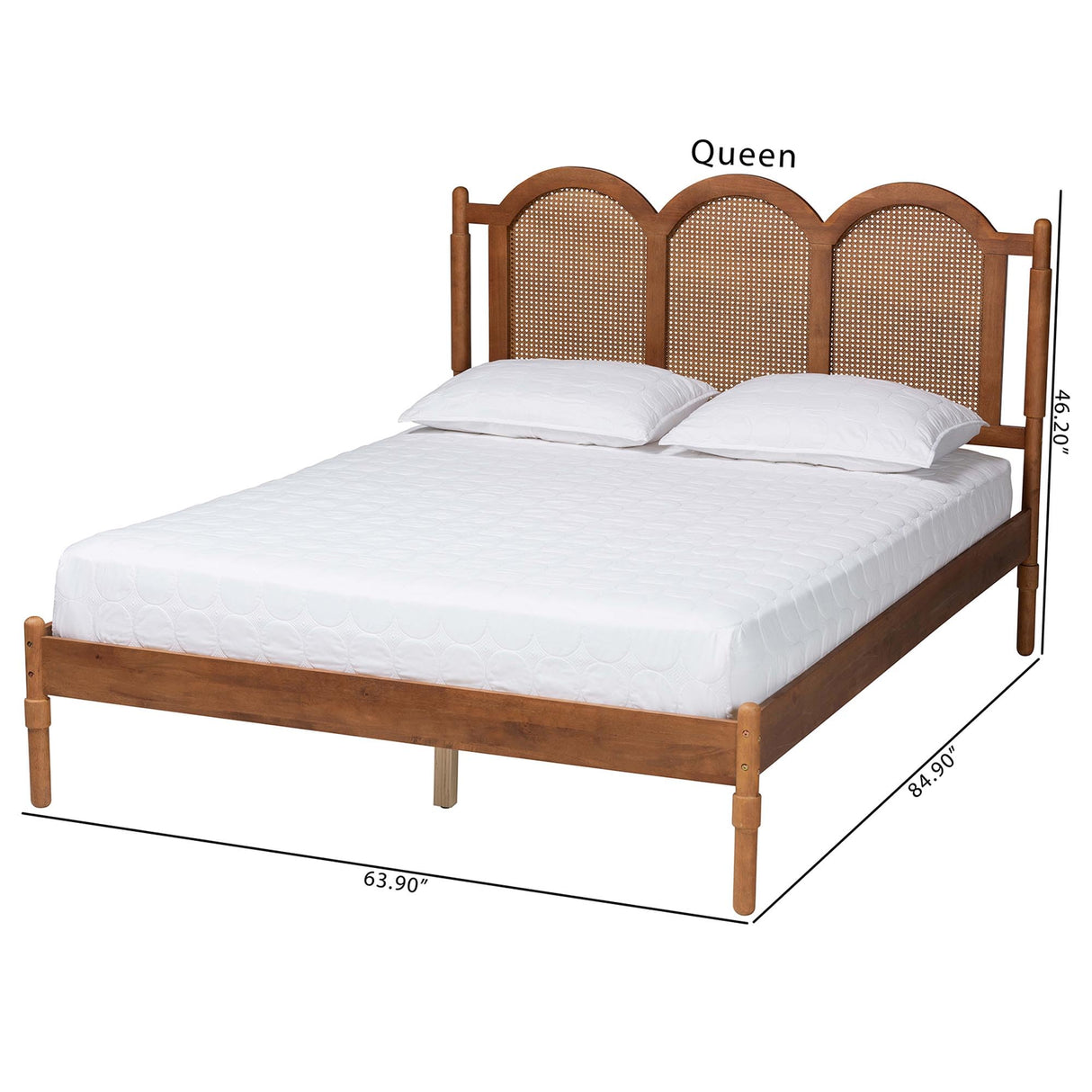 Baxton Studio Thatcher Mid-Century Modern Walnut Brown Finished Wood Queen Size Platform Bed with Woven Rattan Baxton Studio