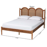 Baxton Studio Thatcher Mid-Century Modern Walnut Brown Finished Wood Queen Size Platform Bed with Woven Rattan Baxton Studio