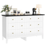 FOTOSOK White Dresser, Chest of Drawers, Modern 6 Drawer Double Dresser with Deep Drawers, Nursery Dresser for Baby, Wide Storage Organizer Cabinet for Living Room, Hallway,White&Black FOTOSOK