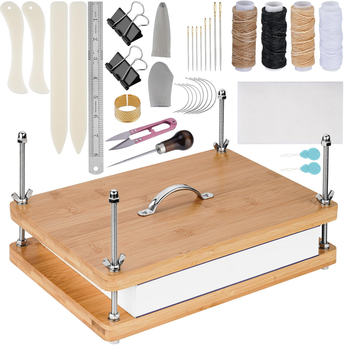 NiHome 35 PCS Book Press Binding Kit for Notebooks, Lesson Plans, Document Organization - Compact Bamboo Bookbinding Tools, Book Binding Supplies with Portable Handle for Beginners DIY NiHome