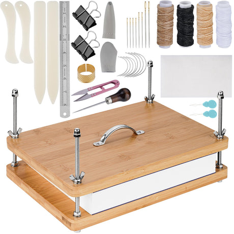 NiHome 35 PCS Book Press Binding Kit for Notebooks, Lesson Plans, Document Organization - Compact Bamboo Bookbinding Tools, Book Binding Supplies with Portable Handle for Beginners DIY NiHome