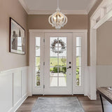 LynPon White French Country Chandelier, 5 Lights Distressed Wood Farmhouse Chandeliers Kitchen Light Fixtures, 17" Antique Hanging Pendant Light for Bedroom Foyer Entryway Hallway Staircase LynPon