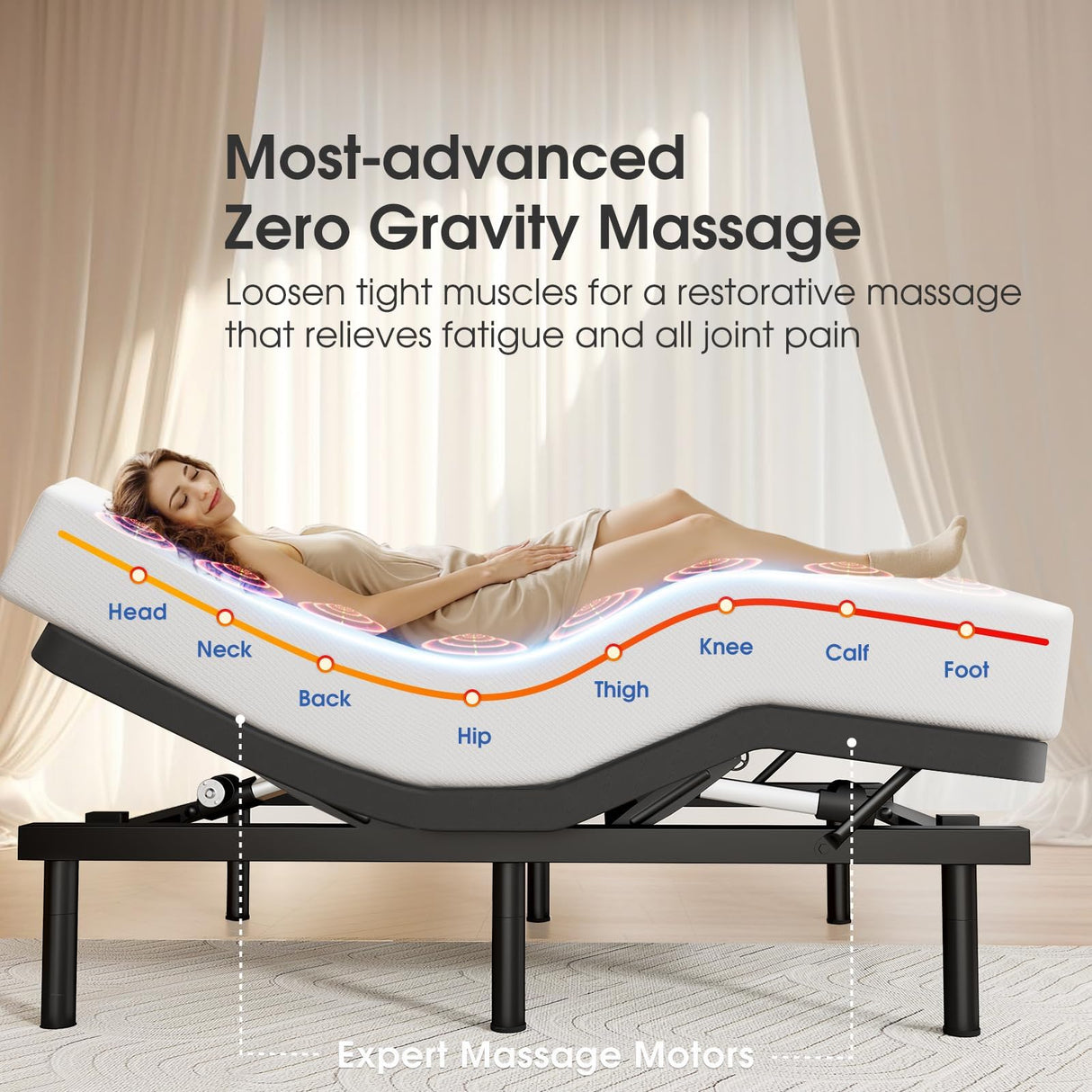 Tami Tami Split King Adjustable Bed Frame with Massage, Ergonomic Head & Foot Incline - Luxury Zero Gravity Electric Base with 4 USB Ports, 2 Night Light, Wireless Remote, Side Pocket, 3 Height Option Tami Tami