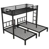 Twin Size Triple Bunk Bed for 3 Kids, Heavy Duty Metal Triple Bunk Bed with Safety Fence, Heavy Duty Triple Beds for Kids, Teens, Black Bellemave