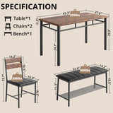 IRONCK Dining Table Set for 4, Kitchen Table with Upholstered Bench and 2 Chairs, Kitchen Table and Chairs Set for Small Space, Apartment, Rustic Brown IRONCK