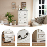 systemktesm Farmhouse 5 Drawers Dresser for Bedroom, 46" Tall Modern Chest of Drawers with Metal Handle, Rustic Dresser TV Stand, Wood Drawer Organizer for Bedroom, Living Room, Hallway (White) systemktesm