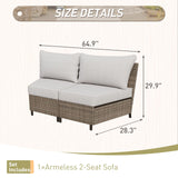 INTER HUT Vista Oasis Outdoor Sectional Sofa Set, 2 Seat Armless Sofa, Wicker Outdoor Furniture with Deep Seating Cushion, Beige/Beige INTER HUT