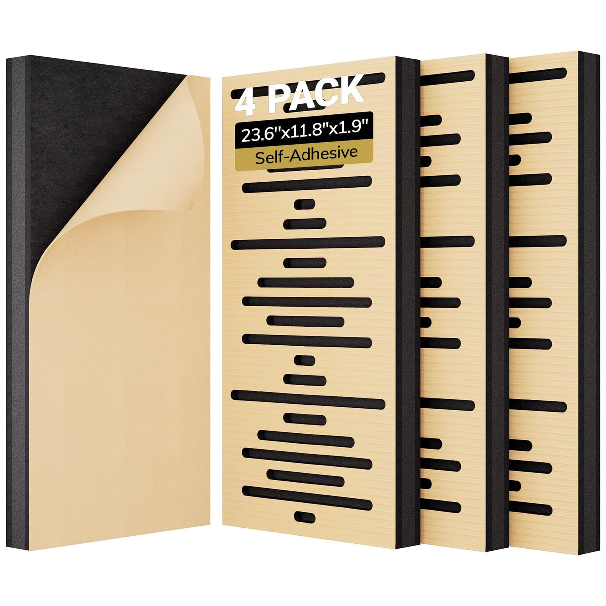 TONOR 4-Pack Acoustic Wood Wall Panels, 23.6” * 11.8” * 1.9” 3D Self-adhesive Wall Panel, Three-layer Soundproof Tiles for Echo Absorbtion, Acoustical Barrier of Polyester Fiber, wood, Burly Wood TONOR